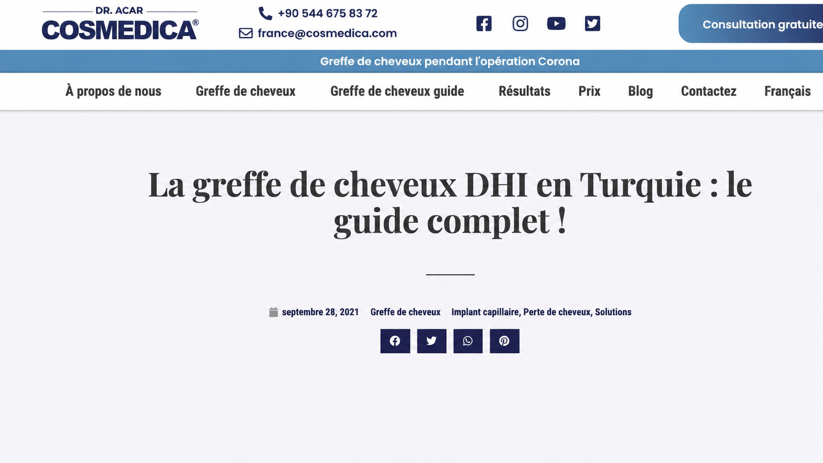 Capture du site Cosmedica
